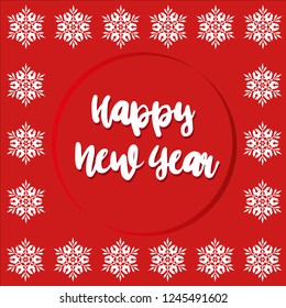 Happy New Year 2019 hand-lettering text on red background 4