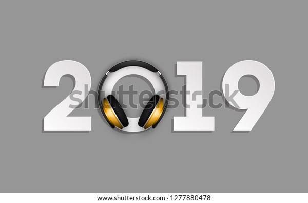 Happy New Year 2019 Headphones Background Stock Vector Royalty