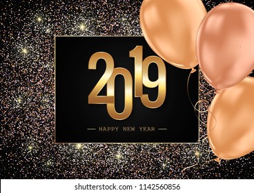 Happy New Year 2019 Holiday Vector Illustration. Shiny composition with sparkles. EPS10