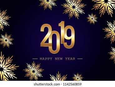 Happy New Year 2019 Holiday Vector Illustration. Shiny composition with sparkles. EPS10