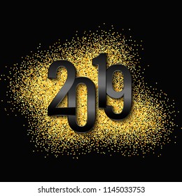 Happy New Year 2019 Holiday Vector Illustration. Shiny composition with sparkles. EPS10