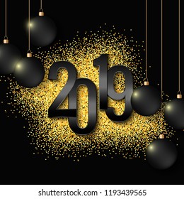 Happy New Year 2019 Holiday Vector Illustration. Shiny composition with sparkles. EPS10