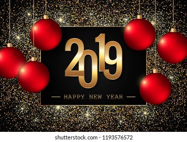 Happy New Year 2019 Holiday Vector Illustration. Shiny composition with sparkles. EPS10