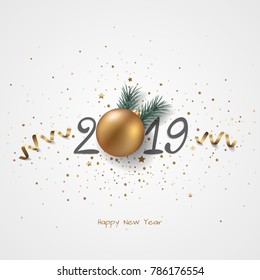 Happy New Year 2019 holiday background with Christmas decoration.