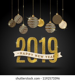 Happy New Year 2019 - holidays vector illustration.