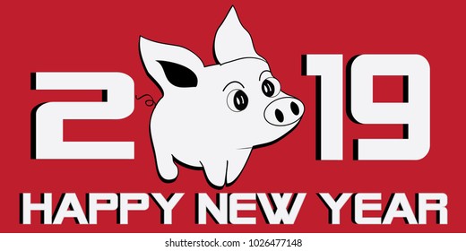 happy new year, 2019, Illustration Chinese new year greetings, Year of the pig on dark red background