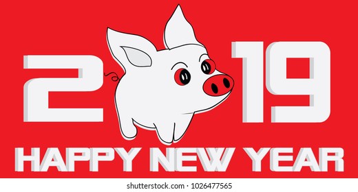 happy new year, 2019, Illustration Chinese new year greetings, Year of the pig on red background