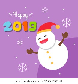 Happy new year 2019 illustration with cute animal character. New year 2019 greeting card illustration