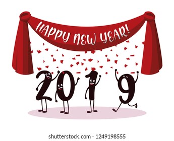 happy new year 2019 kawaii character