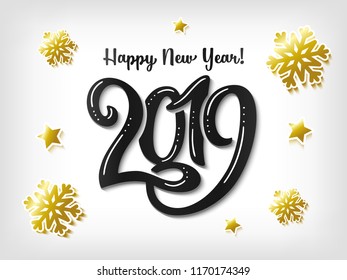 Happy New Year 2019 lettering template. Greeting card or invitation. Winter holidays related typographic quote. Vector illustration.