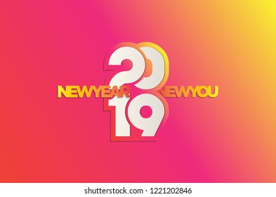 Happy New Year 2019 lettering with color brush on a white background. Happy New Year card design. Vector illustration EPS 10 file.