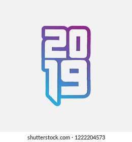 Happy New Year 2019 lettering logo illustration with color ornament on a white background. Happy New Year card design. Vector illustration EPS 10 file.