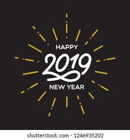 Happy New Year 2019 lettering template. Greeting card or invitation. Hand drawn typography inscription. Winter holidays related typographic quote. Vector vintage illustration.