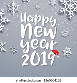 Happy New Year 2019 lettering vector background. Greeting card design christmas template decoration.