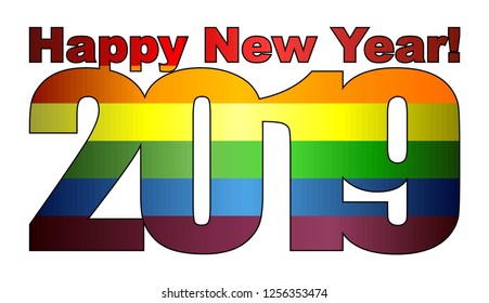 Happy New Year 2019 with LGBT flag inside - Illustration,
2019 HAPPY NEW YEAR NUMERALS, 
2019 Rainbow flag Numbers