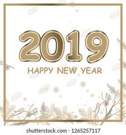 happy New Year 2019 line design gold white - Vector