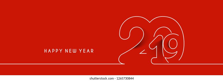 Happy New Year 2019 Line Text Design, Vector illustration.