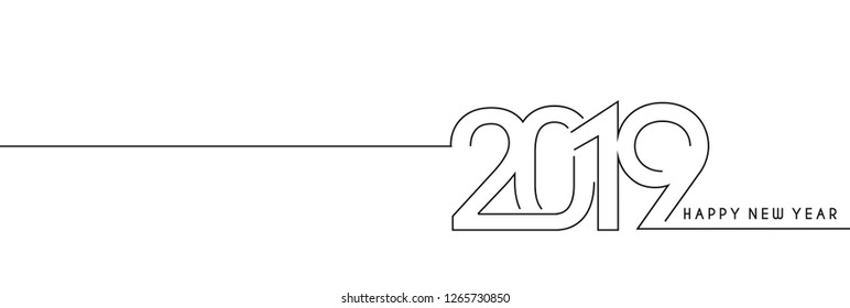 Happy New Year 2019 Line Text Design, Vector illustration.