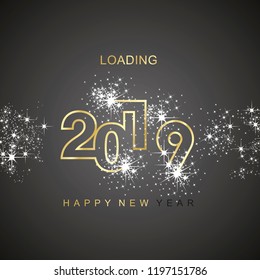 Happy New Year 2019 loading spark firework gold black vector logo icon