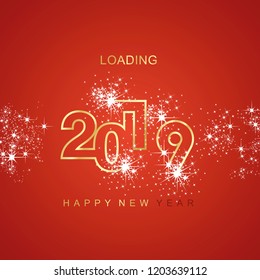 Happy New Year 2019 loading spark firework gold red vector logo icon