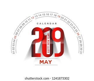 Happy new year 2019 May Calendar - New Year Holiday design elements for holiday cards, calendar banner poster for decorations, Vector Illustration Background.