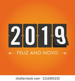 Happy new year 2019 mechanical timetable. Editable vector design. Portuguese version.