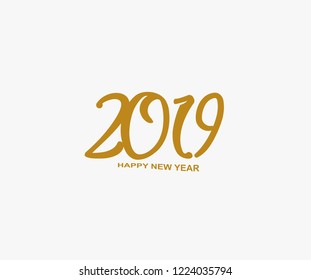 Happy New Year 2019 Minimal Modern Gold Monogram Vector Illustration