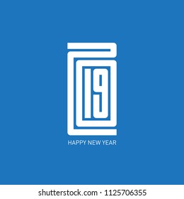 Happy new year 2019. Minimalist calendar or brochure cover, typographic vector illustration or greeting card.