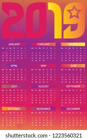 Happy New Year 2019 Minimalist Calendar Vector Design