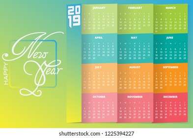 Happy New Year 2019 Minimalist Calendar Vector Design