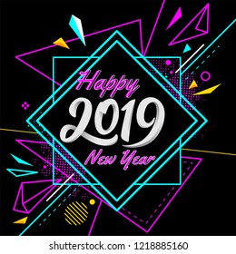 Happy new year 2019 with modern banner colorful background