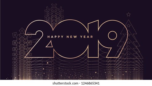 Happy New Year 2019. Modern vector illustration concept for background, greeting card, website and mobile website banner, party invitation card, social media banner, marketing material.