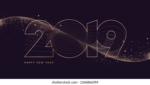 Happy New Year 2019. Modern vector illustration concept for background, greeting card, website and mobile website banner, party invitation card, social media banner, marketing material.
