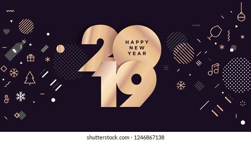 Happy New Year 2019. Modern vector illustration concept for background, greeting card, website and mobile website banner, party invitation card, social media banner, marketing material.