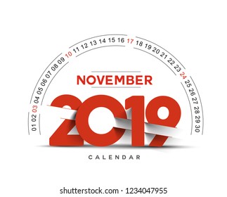 Happy new year 2019 November Calendar - New Year Holiday design elements for holiday cards, calendar banner poster for decorations, Vector Illustration Background.