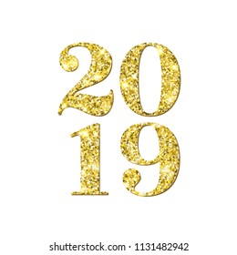 Happy New Year 2019 numbers of golden confetti on vector white background for Christmas greeting card