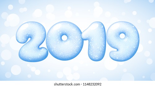 Happy New Year 2019 numbers from snow or ice. Eps8. RGB. Global colors