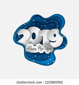 Happy New Year 2019 numbers decoration background. Design greeting card with paper cut effect. Vector illustration with numbers 2019. Concept  background holiday Merry Christmas and happy new year.
