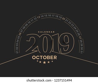 Happy new year 2019 October Calendar - New Year Holiday design elements for holiday cards, calendar banner poster for decorations, Vector Illustration Background.