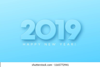 Happy New Year 2019 on blue background. Vector illustration EPS10