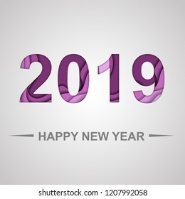 Happy new year 2019 with paper cut shapes background, stock vector