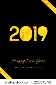 Happy New Year 2019 Party Poster with numbrers symbol. Celebration invitation. Vector