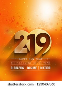 Happy New Year 2019 Party Flyer & Poster Design, Vector illustration.