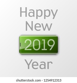 Happy New Year 2019 phone background. Smartphone decoration. Greeting card telephone design template 2019 confetti. illustration phone date 2019 year. Celebrate phone brochure. Telephone flyer