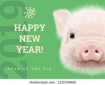 Happy New Year 2019 year of the pig paper card. Chinese years symbol, Zodiac sign for greetings card, flyers and invitation