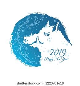 Happy new year 2019 Year of Pig. Year of Boar. Vector Illustration.