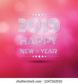 happy new year 2019 in pink bokeh blur pattern background ,vector illustration
