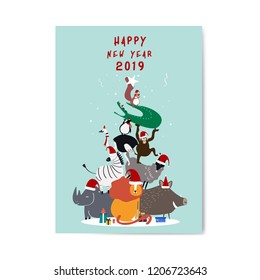 Happy new year 2019 postcard vector