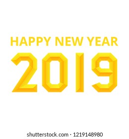 Happy new year 2019 poster. Golden embossed font. Isolated, vector, eps 10.