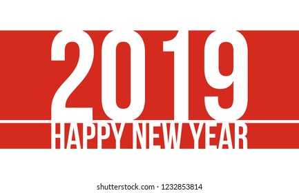 Happy new year 2019. Red and white greeting card or calendar cover template.